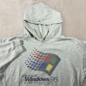 Vintage Microsoft Windows 95 Japan Hoodie Size XL Gray Graphic Print 90s Rare